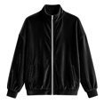 thumbnail image 4 of Smupbvky Womens Velour Zip Up Bomber Coat Stand Collar Long Sleeve Oversized Jacket Fall Winter Casual with Pockets (M, Black), 4 of 8