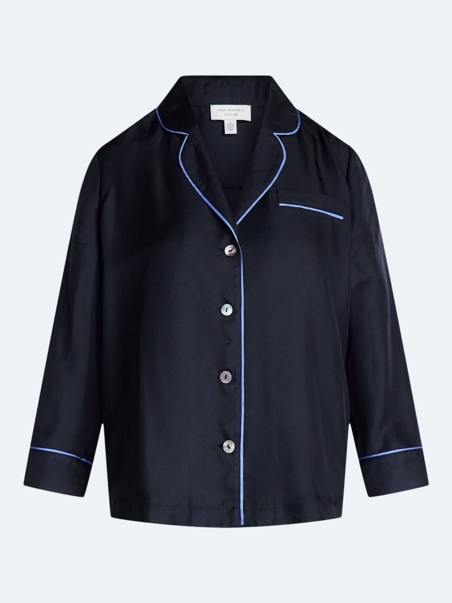 Free Assembly Women's and Women's Plus Silk Day Jama Shirt with Long Sleeves, Sizes XS-4X