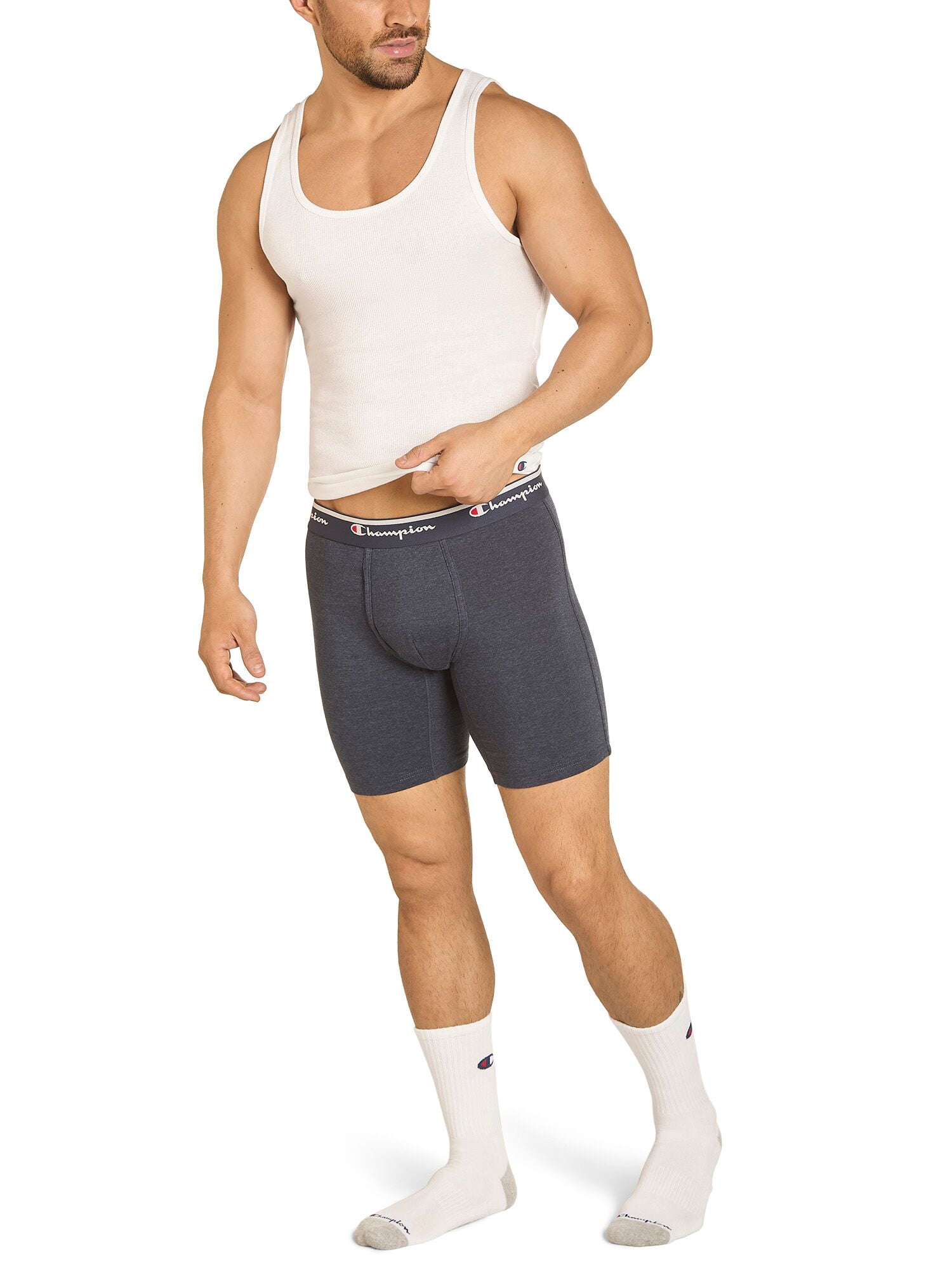 Champion Men’s Boxer Briefs – 5 Pack Cotton Flex Underwear, Longer Leg, Hidden Fly, Sizes S–2XL