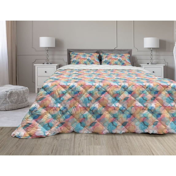 Colorful Comforter & Sham Bedding Set, Bohemian Graphic Colored Print with Circles Intersecting in Regular Order, 3 pcs Duvet Set Microfiber Filling Quilt, 5 Sizes, Multicolor, by Ambesonne
