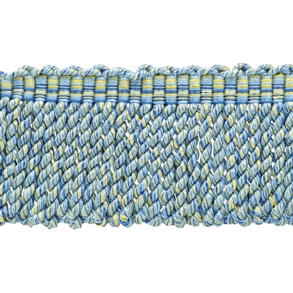 3" (7.5cm) Duke Collection Full and Vibrant Bullion Fringe Trim # BFDK3,, Coastline Blue #N42 (Light Blue, Yellow Gold, Light Yellow) Sold By The Yard (36"/3 ft/0.9m)