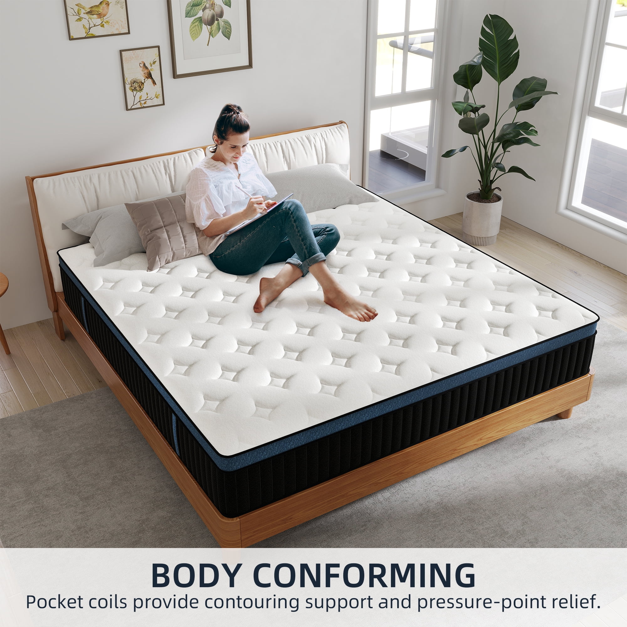 Kviwasha Twin Mattress 14 inch Memory Foam and Spring Hybrid Mattress in a Box Pressure Relief, Breathable