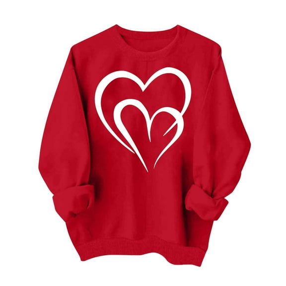 Fznquz Long Sleeve Women's Sweatshirts Red Crewneck Pullover Sweatshirt Valentines Trendy Love Heart Print Womens Sweatshirt