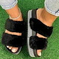 thumbnail image 2 of Anuirheih Plush Slippers Women, Open Toe Casual Thick Sandals Slip On Shoes Soft Home Sandals Indoor Outdoor(Black), 2 of 6