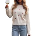 thumbnail image 2 of Smsaxvxz Women's Crew Neck Fall Winter Sweaters Fashion Long Sleeve Heart Embroidery Ribbed Knit Pullover Tops White XL, 2 of 7