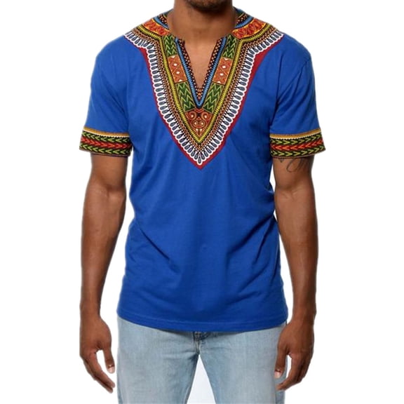 Dellytop Men's Summer V-Neck Short Sleeve T-Shirt Blue L
