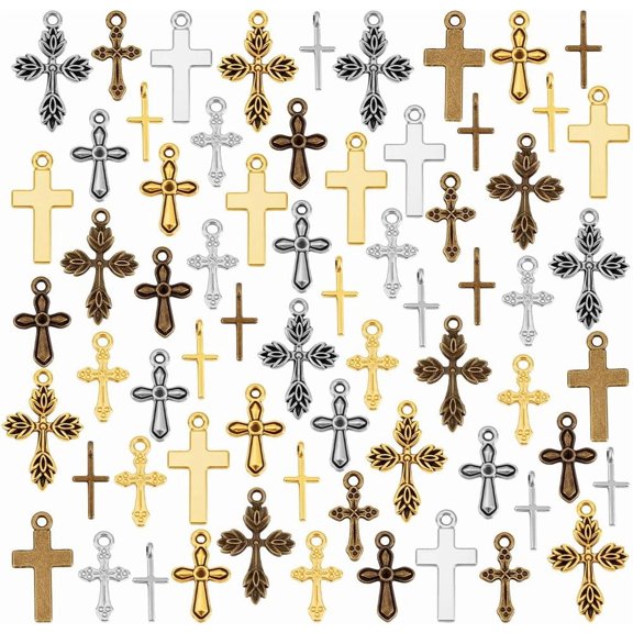 90pcs 5 Styles charms Pocket Crosses 3 Colors Keyrings Christian Key Chains for DIY handcrafting