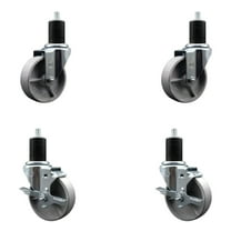 4 Inch Semi Steel Wheel Swivel 1-3/4 Inch Expanding Stem Caster Set 2 Brakes SCC
