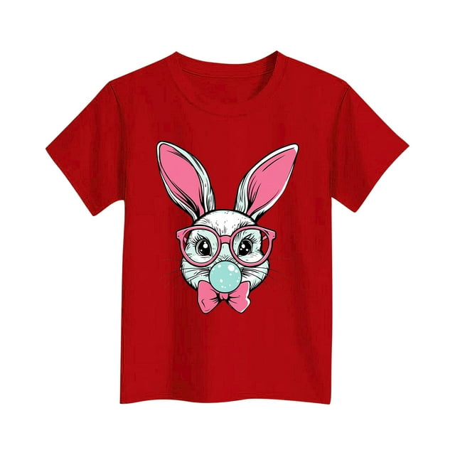 JINMIC CUHK Children's Easter Casual Printed Pattern Short Sleeve Round Neck Top T-shirt,Red,120