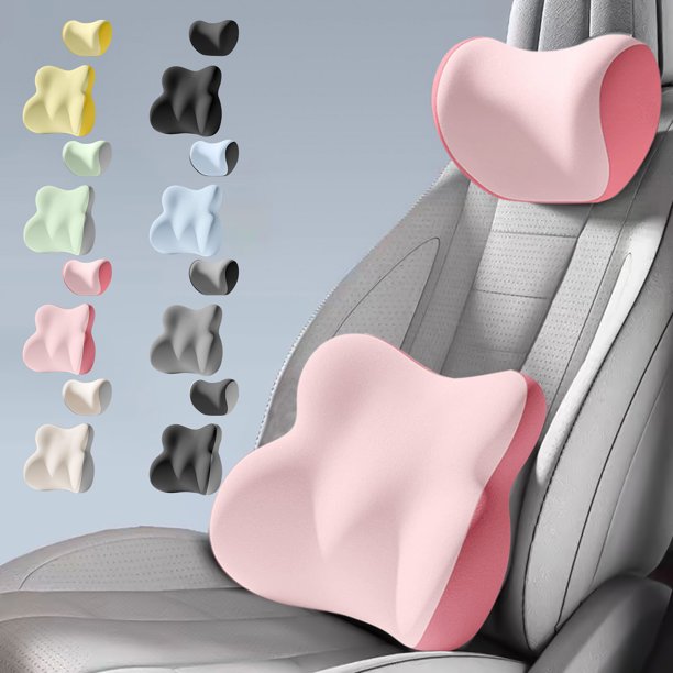 Juego de cojines lumbares para reposacabezas de coche | Almohada ergonómica de soporte para la espalda | Material de flocado negro | Espuma de doble capa + esponja de alta elasticidad | Alivio del