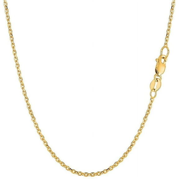 14k SOLID Yellow or White Gold 1.5mm Shiny Diamond Cut Cable Link Chain Necklace for Pendants and Charms with Lobster-Claw Clasp (16", 18", 20", 22", 24" or 30 inch)