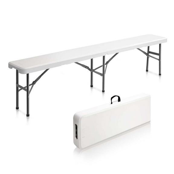 Wqmh 2 Piece 6ft Folding Portable Bench, Waterproof Foldable Plastic Bench Seat, Light-Weight Seat for Indoor, Outdoor, Picnic, Party, Camping, White