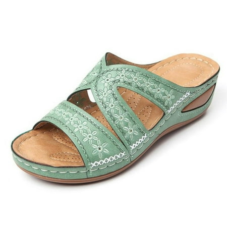 

Premium Orthopedic Thick Platform Large Size Slipper Sandals for Women Embroidered Shoes 35 Light Green