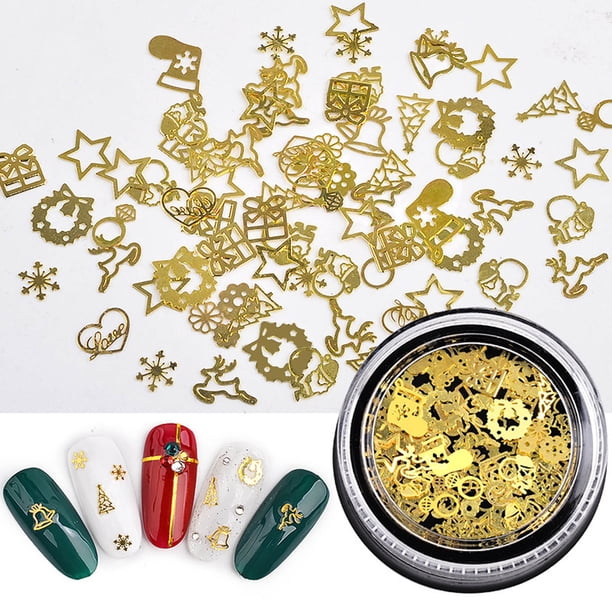 Fiudx Pegatinas Decorativas de Metal Hueco para Uñas Navideñas, Diseño de Engranajes Dorados, Lámina Superfina, Perfectas para Uñas y Proyectos de Bricolaje, Uso Familiar, Incluye 12 Estilos Únicos.