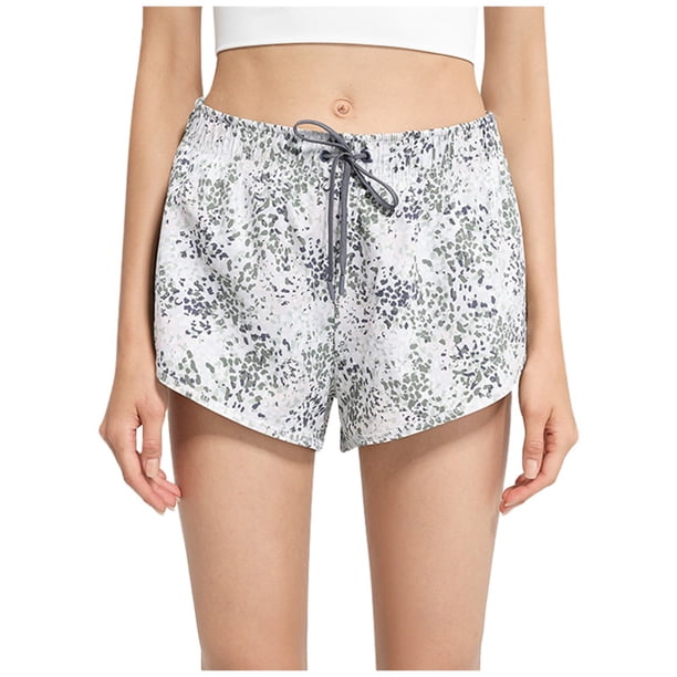 Pantalones cortos deportivos con estampado floral para mujer - Forro incorporado, transpirables, yoga/running - Corte holgado (S-XL)