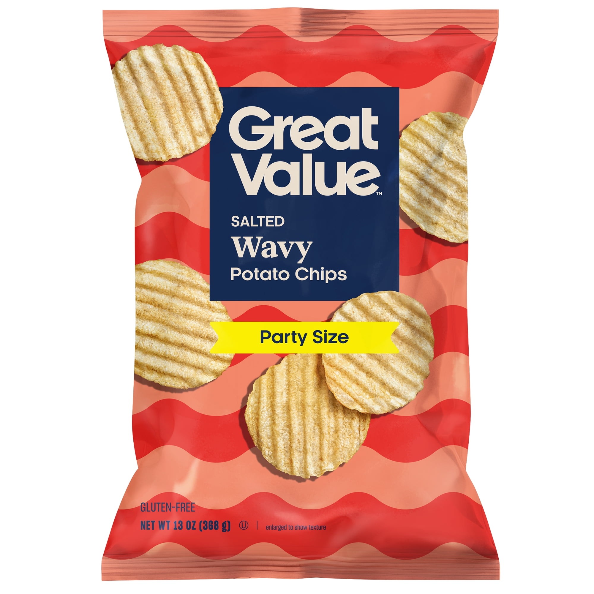 Great Value Original Wavy Potato Chips Party Size, 13 oz