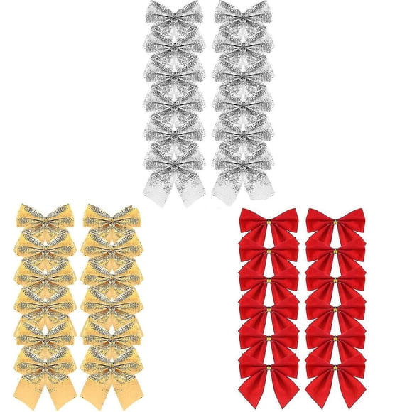 Christmas Ribbon Bows Ornaments Xmas Tree Bowknot Decoration (36 Pcs, Red, Gold, Silver)