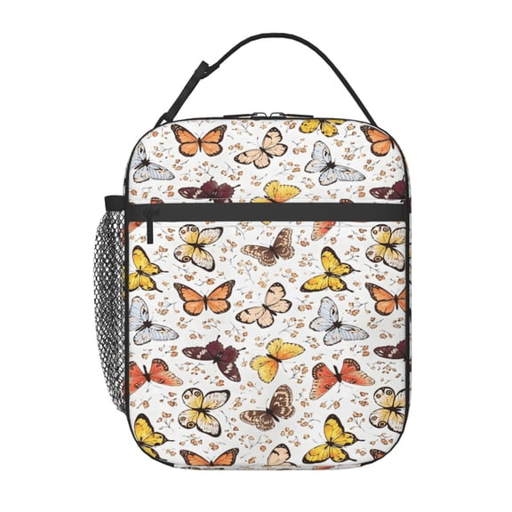 Floral Butterfly Lunch Bag Reusable Thermal Lunch Tote with Handle for Women and Men
