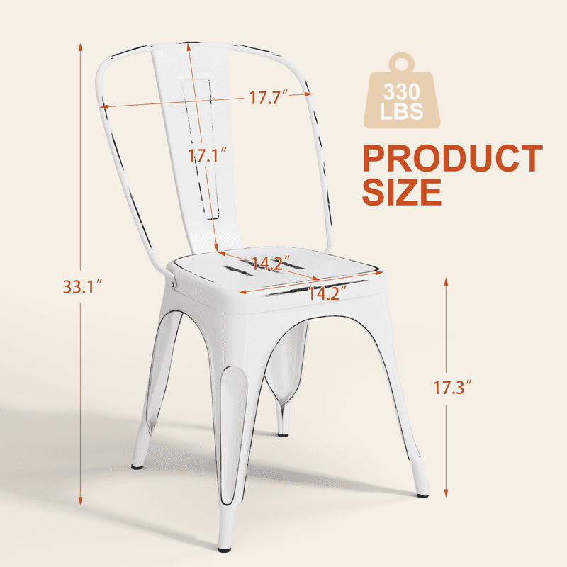 Furmax Set of 4 Metal Dining Chairs Stackable Indoor Industrial Vintage Chairs,Distressed White
