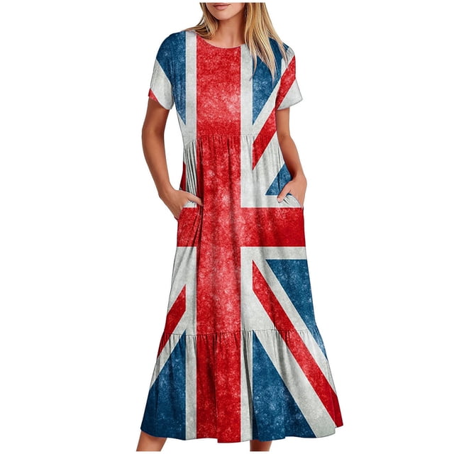 SDNall Womens Fashion Print Round Neck Short Sleeve Printed Dress