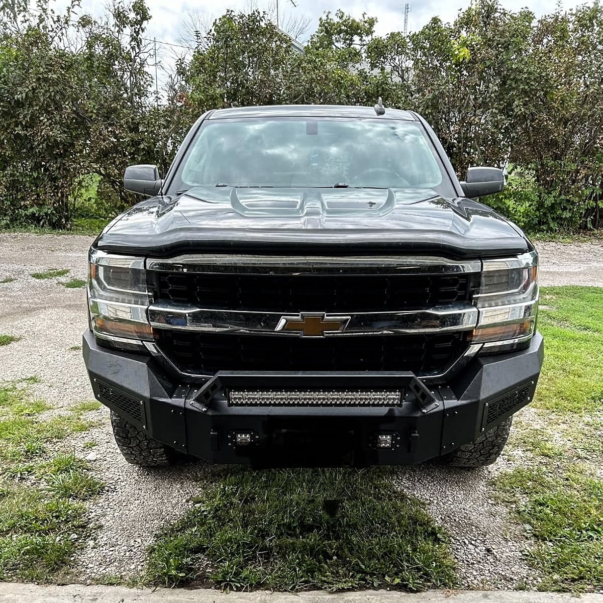 Vijay Compatible with 2016-2017-2018 Chevrolet Silverado 1500 Front Bumper Textured Black Steel with Light and D-ring