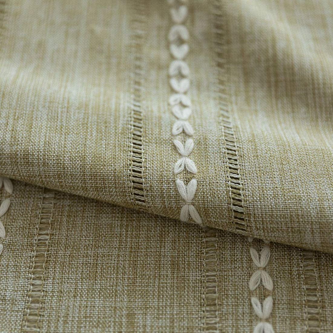 XmhyTop Boho Embroidered Kitchen Tier Curtains with Tassels Rod Pocket Farmhouse Linen Textured Cafe Half Window Curtain, 1 Panel (Green,52"x63")
