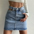thumbnail image 3 of Idoravan Women's Basic Versatile Skirt Clearance Womens High Waist Casual A-Line Denim Sexy Short Jean Skirt, 3 of 9