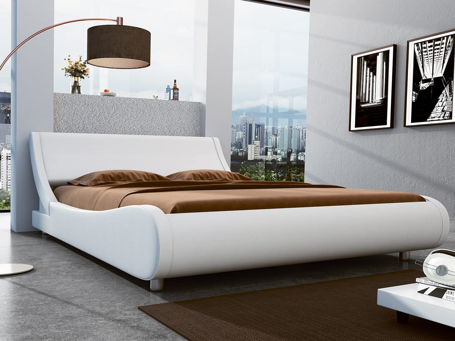 Upholstered Bed Frame PU Leather Platform Bedroom Headboard Wood Frame 2 Sizes 