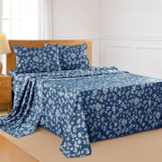 Lux Decor King Microfiber Bed Sheets - 4 Piece Floral Sheet Set, Soft Breathable Bedding, Wrinlkle Resistant, OEKO-TEX Certified, Navy Blue