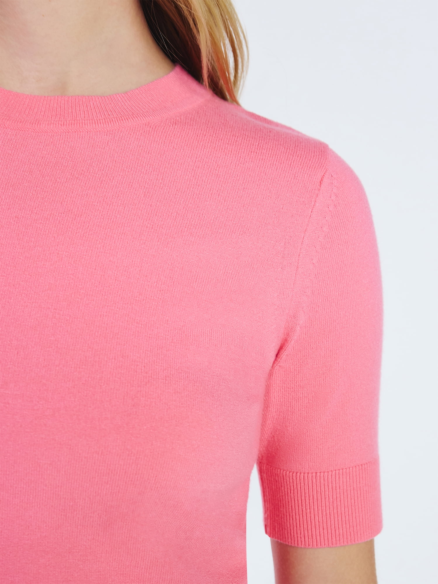 Free Assembly Women's and Women's Plus Cozy Yarn Shrunken Sweater Tee with Short Sleeves, Solid & Print, Lightweight, Sizes XS-4X