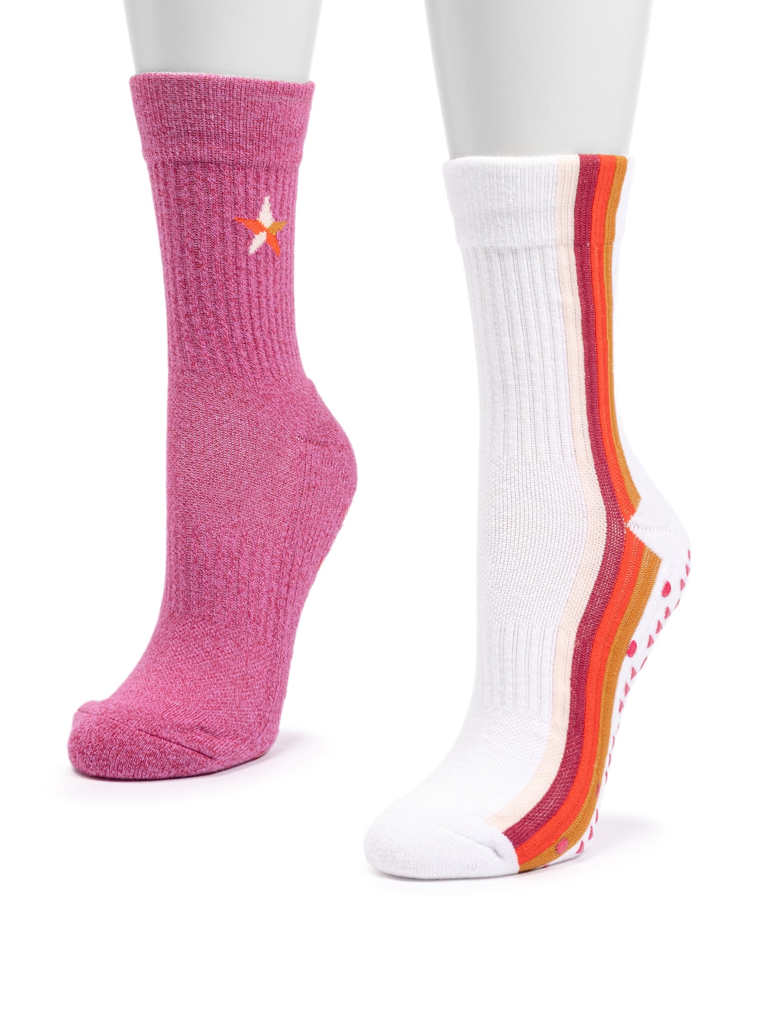 MUK LUKS Women's Pilates Cotton Crew Socks, 2-Pack, Shoe Sizes 6-10