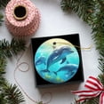 thumbnail image 5 of Funny Christmas Ornament,Dolphins Swimming In The Ocean With Bright And Clear Colors,Xmas Round Ceramic Pendant, 5 of 6