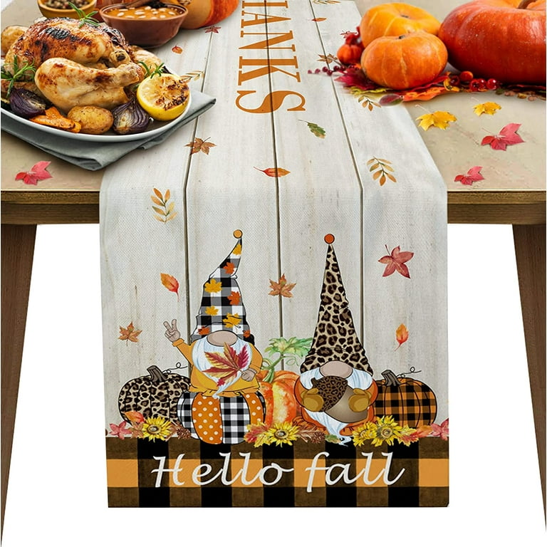 Halloween Table Runner Pumpkin Lantern Gnome Vintage Autumn Fall Table  Cover Linen Burlap Dresser Scarves for Indoor Outdoor Home Party Decor