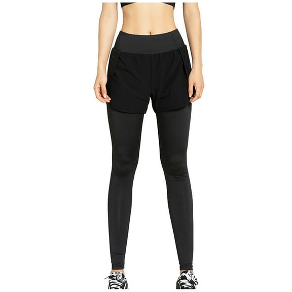 Bigersell Women's Patchwork Pants Full Length Pants Women's Fake Two-piece Pocket Yoga Pants High-waist Elastic Hip-lifting Running Fitness Pants Tight-fitting Sports Trousers Ladies' Bootcut Pant