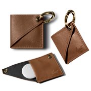 LAUT Prestige Airtag Case | Slim Lightweight Case Double Locking Secure Faux Leather Case with Carabiner | Tan Brown