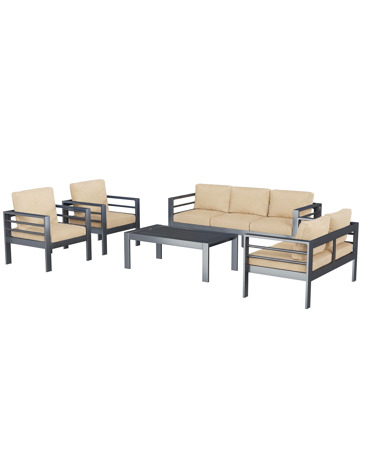 AECOJOY Patio Furniture Set Clearance, 4 Pieces Sectional Outdoor Sofa Chairs, All Weather PE Garden Wicker Rattan Patio Seating Sofas with Cushion, 5 Pillows(Beige)
