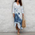 thumbnail image 4 of Xoenoiee Peony Flower Print Women's Boho Linen Cotton Midi Dresses 3/4 Sleeve V Neck Flowy Loose Casual Long Dresses Plus Size, XL, 4 of 6