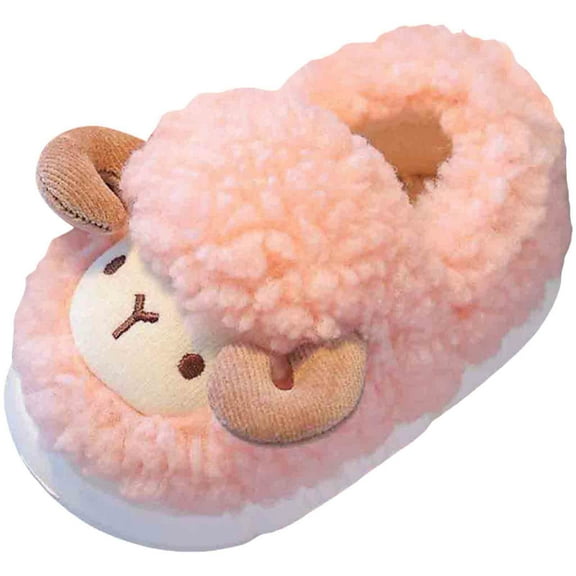 Toddler Cartoon Sheep Slip On Slippers Boys Girls Winter Warm Plush Non Slip Walking Cotton Shoes