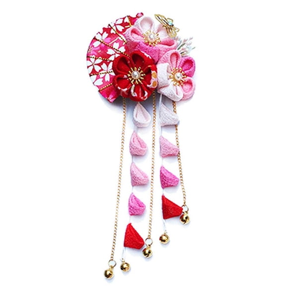 CRB Fashion - Clip para el pelo con diseño de kimono japonés y flores Kanzashi (rosa)