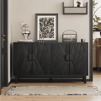 Mid-Century Modern Buffet Cabinet, Black Storage Sideboard with Geometric Doors & Adjustable Shelves, Multifunctional Console Table for Dining Room, Living Room, Entryway, 55.43" Length