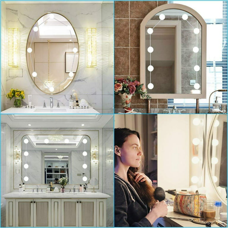 EEEkit Vanity Lights for Mirror, 10-Bulb DIY Hollywood Lighted Makeup  Vanity Mirror with Dimmable Lights, Stick on LED Mirror Light Kit for  Vanity Set, Plug in Makeup Light for Bathroom Wall Mirror 