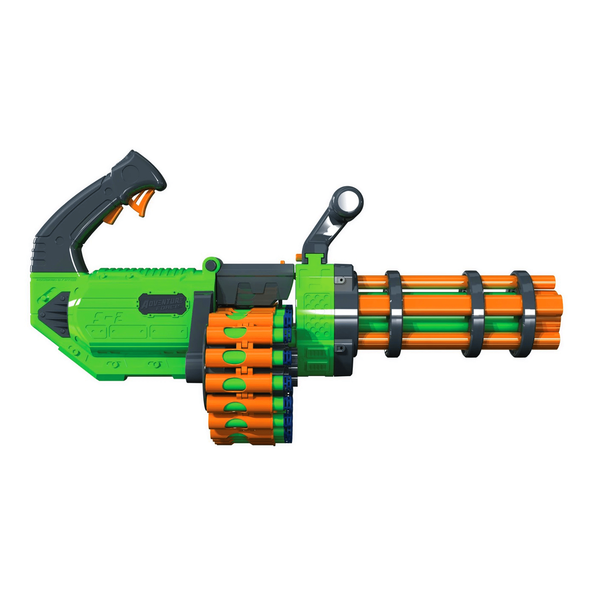 Adventure Force V-Twin Motorized Gatling Belt Blaster, Rotating Barrel, Full-Auto Foam Dart Belt Blaster, 30 Waffe Tip Darts Compatible with Most Standard Full-Length NERF Elite and XShot