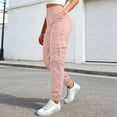 thumbnail image 2 of Fgnfyis Womens Cargo Pants High Waisted Casual Flat Front Pockets Elastic Everyday Comfort Cargo Trousers Women Pants Pink M, 2 of 6