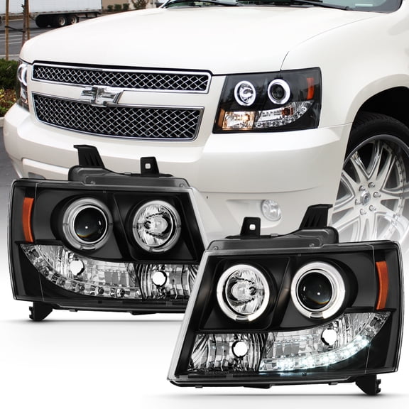 Blk 2007-2014 Chevy Suburban Tahoe Avalanche LED Halo Projector Headlights Lamps