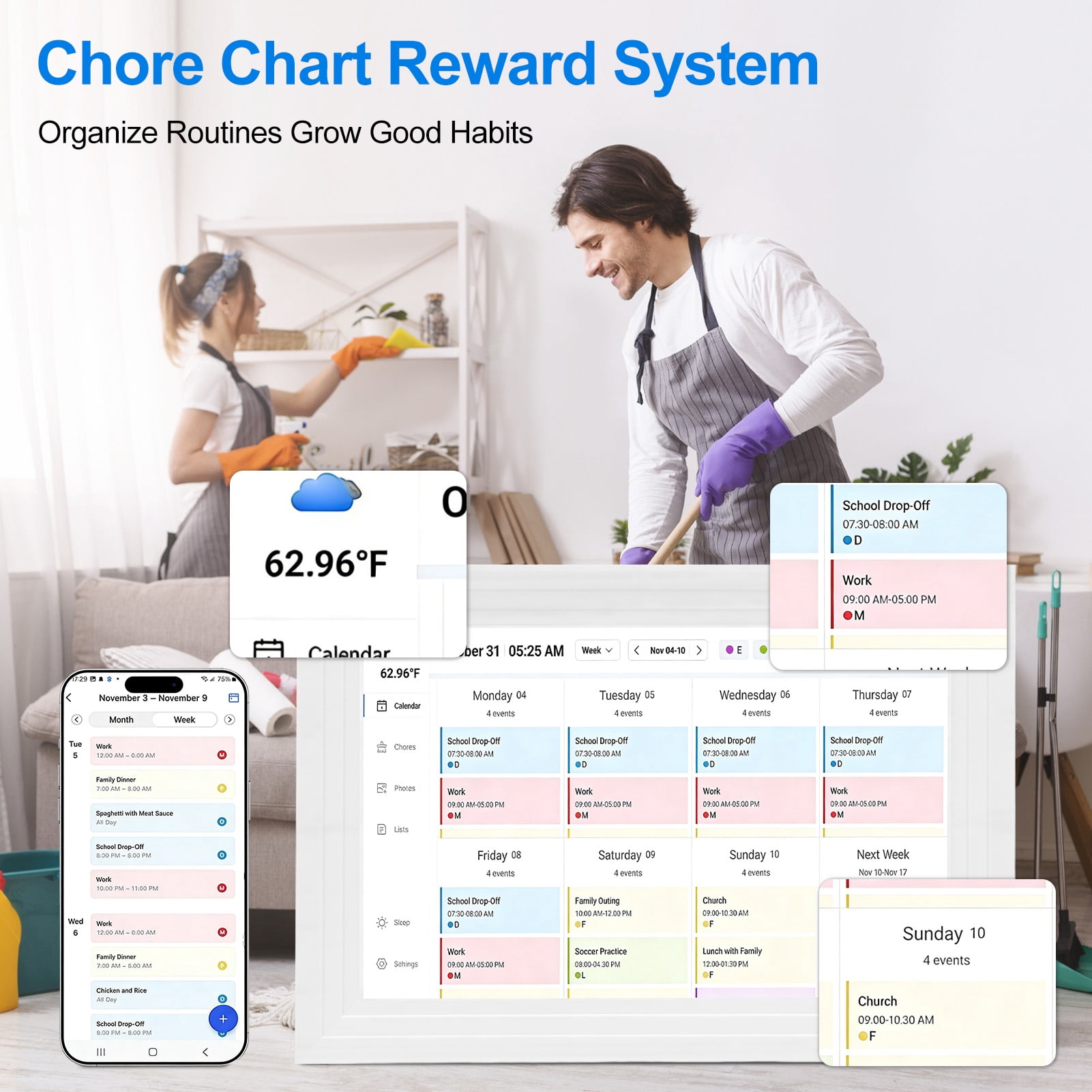 10.1 inch Wall Planner Digital Calendar & Chore Chart, WiFi Smart Touchscreen Interactive Display for Family Schedules/Meal Planner, Display Digital Calendar Great Gifts for Organizing Your 2026 Year