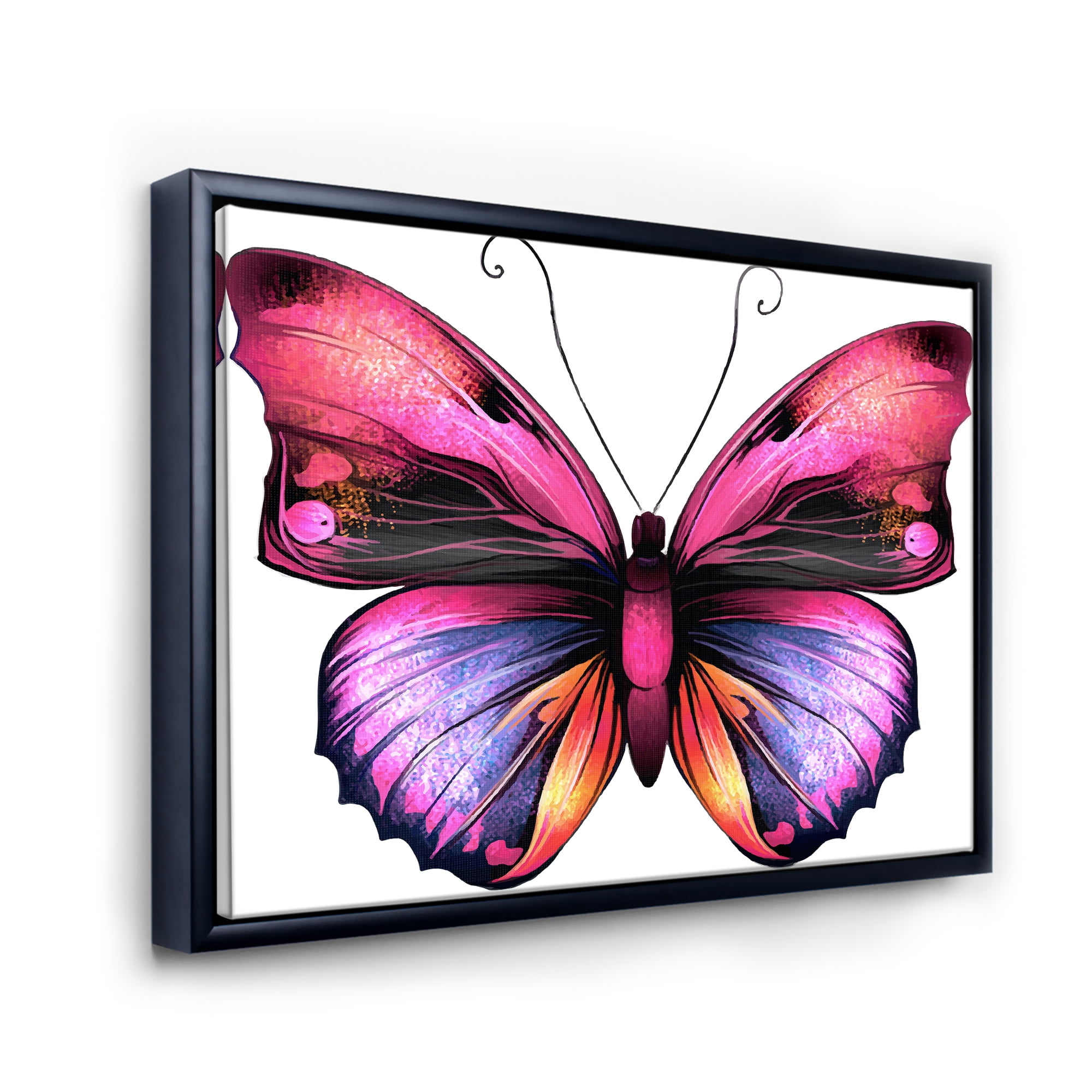 Designart 'Portrait Of Bright Pink Butterfly' Modern Framed Canvas Wall Art Print