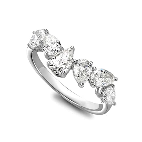 HeartsAndYou 3ct Random Set Pear Cut Moissanite Solitaire Engagement Ring for Women 18k White Gold over Silver