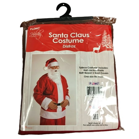 Red Santa Claus Outfit Costume 7 Piece Set One Size Fits Most