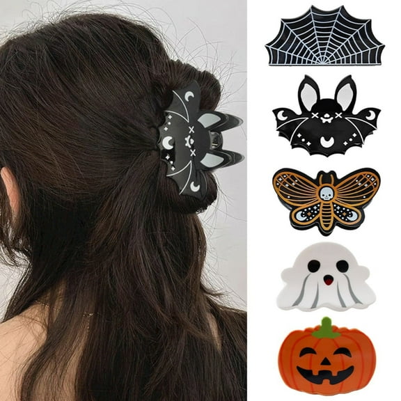 Yoyauz 5PCS Halloween Hair Clip, Suitable For Thick And Thin Hair, Pumpkin Ghost Bat Design Hairstyle Accessories, Halloween Party Gift