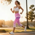 thumbnail image 3 of SCRAWLGOD Mermaid Scales Seashell Pink Stretch Capri Leggings for Women, Lightweight High Waisted Yoga Pants with Pockets, Breathable Tummy Control Workout Leggings Yoga Capris, 3XL, 3 of 7